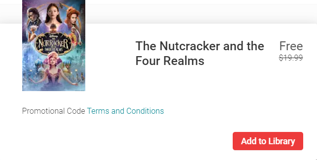 The Nutcracker and the Four Realms Google Play YouTube HD Digital Code (2018) (Redeems in Google Play; HDX Vudu Fandango at Home & HD iTunes Apple TV Transfer Across Movies Anywhere)