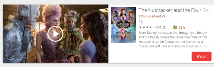 The Nutcracker and the Four Realms Google Play YouTube HD Digital Code (2018) (Redeems in Google Play; HDX Vudu Fandango at Home & HD iTunes Apple TV Transfer Across Movies Anywhere)