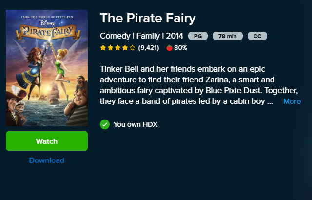 The Pirate Fairy HD Digital Code (Redeems in Movies Anywhere; HDX Vudu & HD iTunes & HD Google TV Transfer From Movies Anywhere)