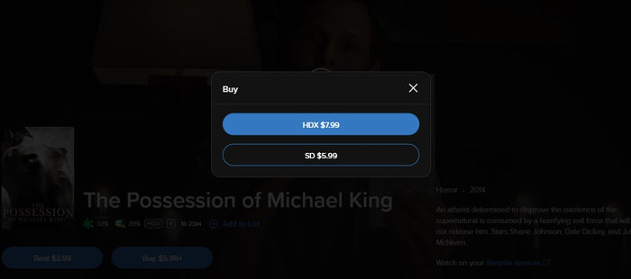 The Possession of Michael King Vudu Fandango at Home HDX Digital Code (2014)
