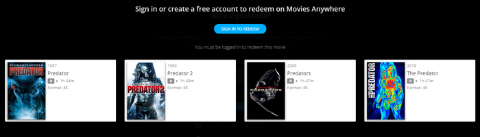 The Predator 4-Film Collection 4K Digital Code (Redeems in Movies Anywhere; 4K Vudu Fandango & 4K iTunes Apple TV Transfer From Movies Anywhere)