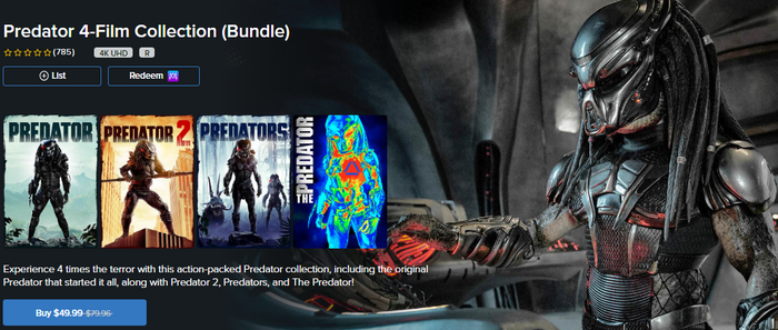 The Predator 4-Film Collection 4K Digital Code (Redeems in Movies Anywhere; 4K Vudu Fandango & 4K iTunes Apple TV Transfer From Movies Anywhere)
