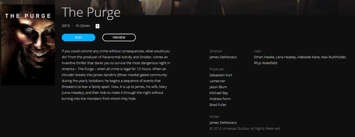 The Purge (2013) HD Digital Code (Redeems in Movies Anywhere; HDX Vudu & HD iTunes & HD Google TV Transfer From Movies Anywhere)