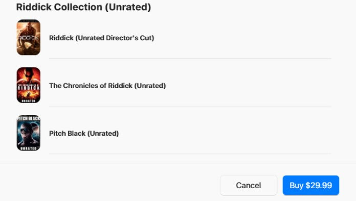 The Riddick 3-Movie Unrated Collection iTunes Apple TV HD Digital Code (Redeems in iTunes Apple TV; HDX Vudu Fandango Transfers Across MA)