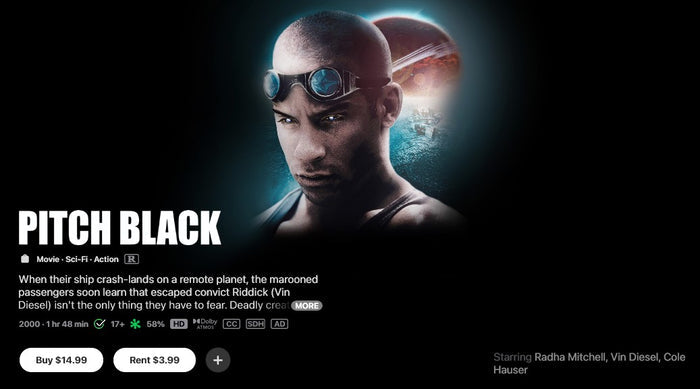 The Riddick 3-Movie Unrated Collection iTunes Apple TV HD Digital Code (Redeems in iTunes Apple TV; HDX Vudu Fandango Transfers Across MA)