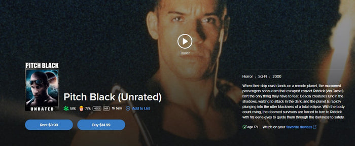 The Riddick 3-Movie Unrated Collection iTunes Apple TV HD Digital Code (Redeems in iTunes Apple TV; HDX Vudu Fandango Transfers Across MA)