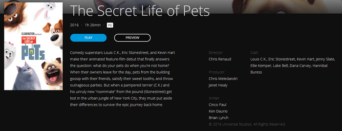 The Secret Life Of Pets HD Digital Code (2016) (Redeems in Movies Anywhere; HDX Vudu Fandango at Home & HD iTunes Apple TV Transfer From Movies Anywhere)
