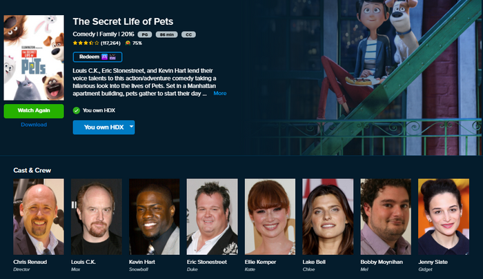 The Secret Life Of Pets HD Digital Code (2016) (Redeems in Movies Anywhere; HDX Vudu Fandango at Home & HD iTunes Apple TV Transfer From Movies Anywhere)