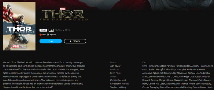 Thor: The Dark World HD Digital Code (2013) (Redeems in Movies Anywhere; HDX Vudu Fandango at Home & HD iTunes Apple TV Transfer From Movies Anywhere)