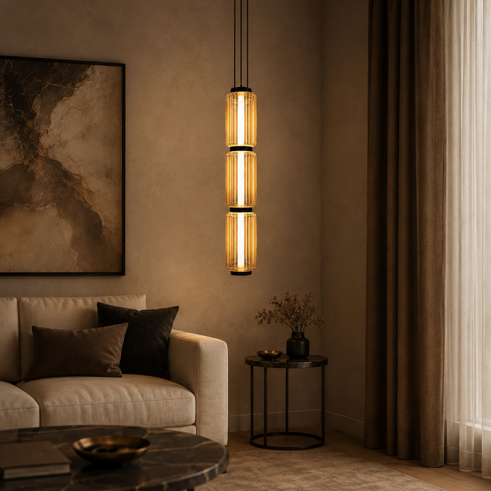 TriLuxe Vertical Ribbed Glass Pendant Light