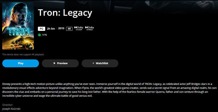 Tron: Legacy 4K Digital Code (2010) (Redeems in Movies Anywhere; 4K Vudu Fandango at Home & 4K iTunes Apple TV Transfer From Movies Anywhere)