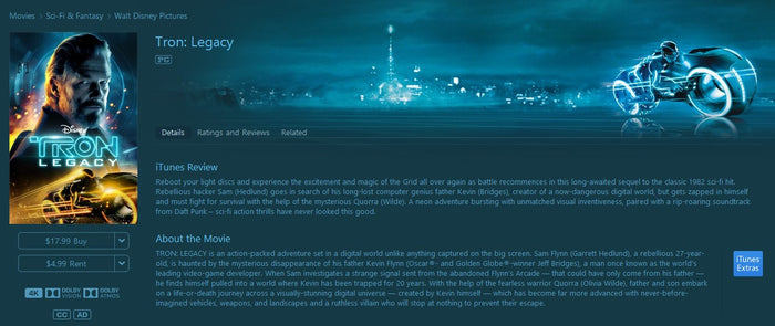 Tron: Legacy 4K Digital Code (2010) (Redeems in Movies Anywhere; 4K Vudu Fandango at Home & 4K iTunes Apple TV Transfer From Movies Anywhere)