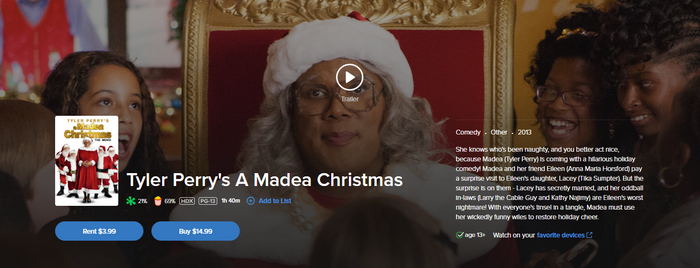 Tyler Perry's a Madea Christmas (The Movie) HD Digital Code (2013) (Redeems in Movies Anywhere; HDX Vudu Fandango at Home & HD iTunes Apple TV Transfer From Movies Anywhere)