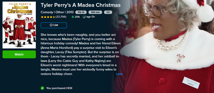 Tyler Perry's a Madea Christmas (The Movie) HD Digital Code (2013) (Redeems in Movies Anywhere; HDX Vudu Fandango at Home & HD iTunes Apple TV Transfer From Movies Anywhere)