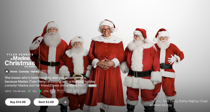 Tyler Perry's a Madea Christmas (The Movie) HD Digital Code (2013) (Redeems in Movies Anywhere; HDX Vudu Fandango at Home & HD iTunes Apple TV Transfer From Movies Anywhere)