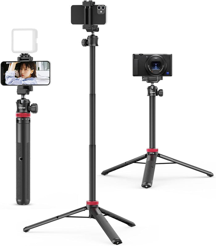 ULANZI MT-44 Extendable Phone Tripod, 59" Selfie Stick Vlog Stand with 2 in 1 Phone Clip, 360 degrees Ball