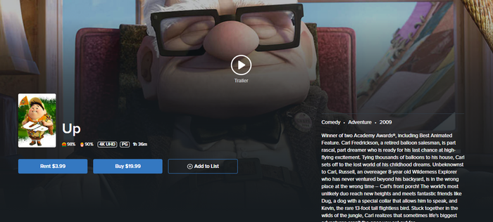 Up 4K Digital Code (2009) (Redeems in Movies Anywhere; 4K Vudu Fandango & 4K iTunes Apple TV Transfer From Movies Anywhere)