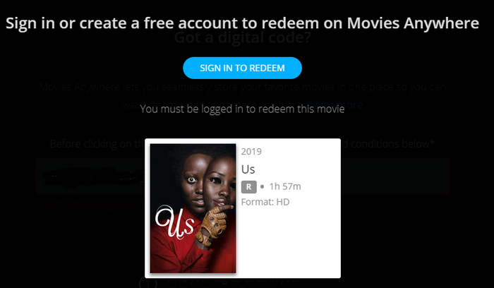 Us HD Digital Code (2019) (Redeems in Movies Anywhere; HDX Vudu Fandango & HD iTunes Apple TV Transfer From Movies Anywhere)
