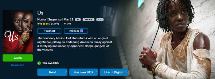 Us HD Digital Code (2019) (Redeems in Movies Anywhere; HDX Vudu Fandango & HD iTunes Apple TV Transfer From Movies Anywhere)