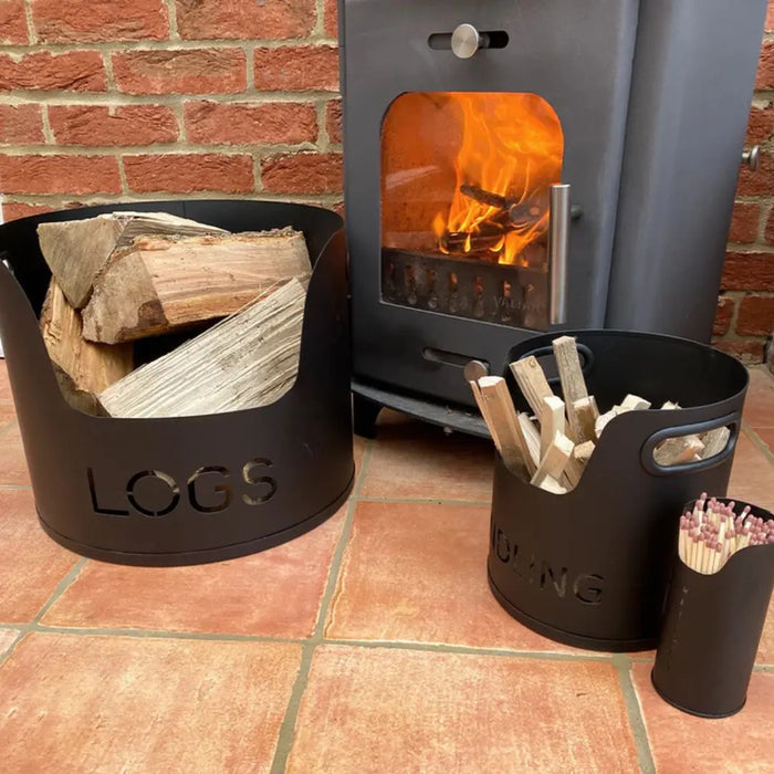 Valiant Steel Log Bucket Three Piece Set