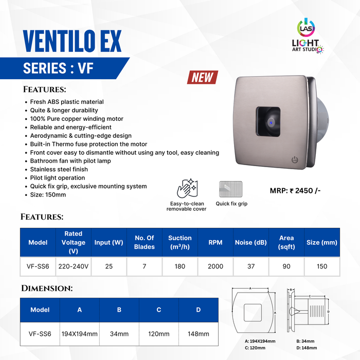 Ventilo EX Lunar Grey Bathroom Exhaust Fan