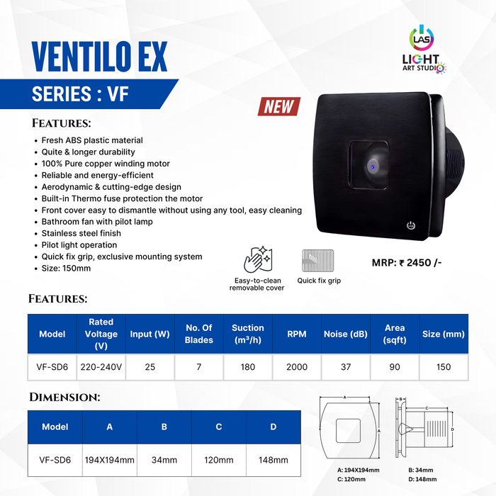 Ventilo EX Midnight Black Bathroom Exhaust Fan