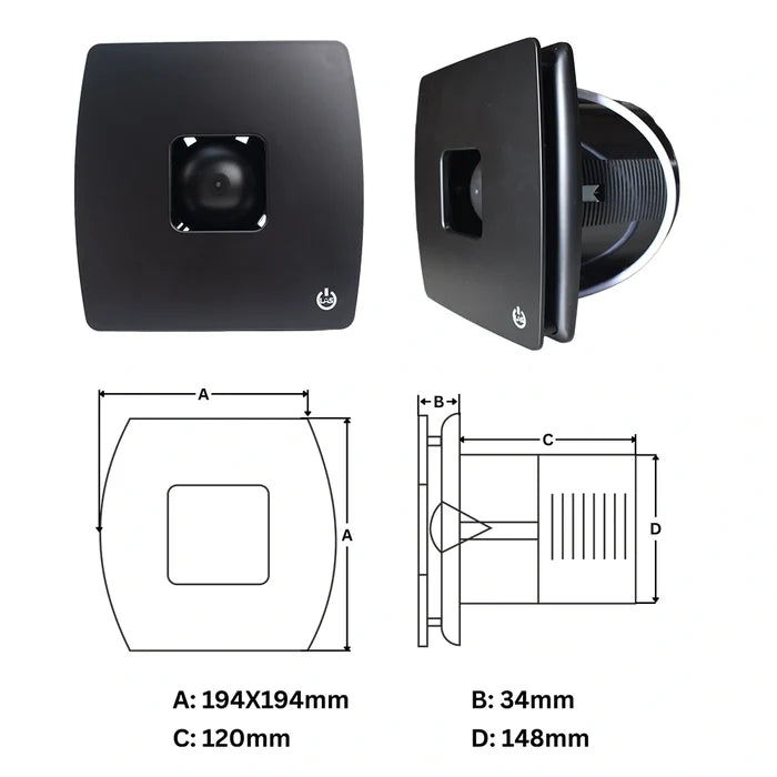 Ventilo EX Midnight Black Bathroom Exhaust Fan
