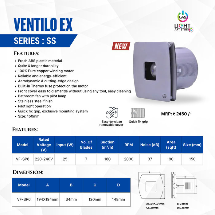 Ventilo EX Silver Surfer Bathroom Exhaust Fan