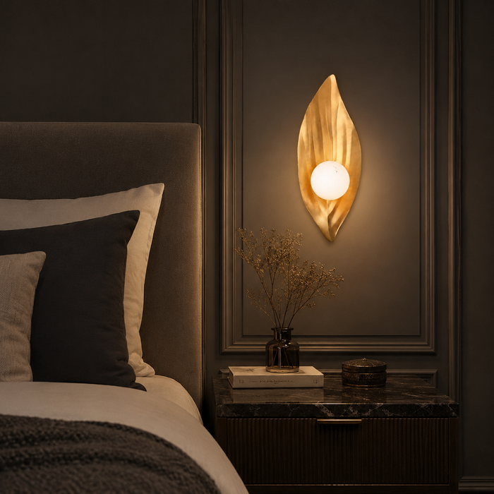 Veridian Glow - Gold Leaf Wall Lamp with Orb Light