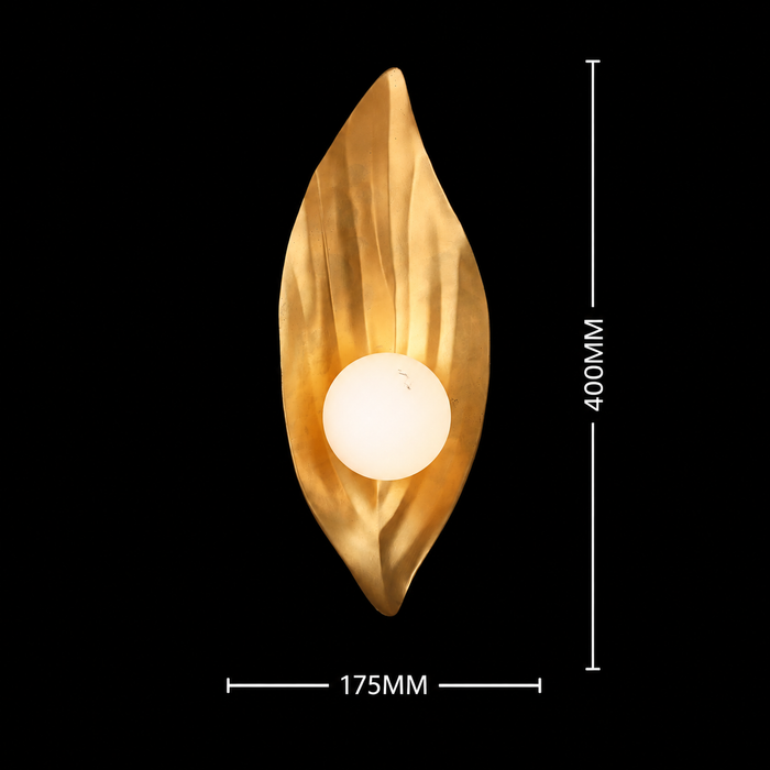 Veridian Glow - Gold Leaf Wall Lamp with Orb Light