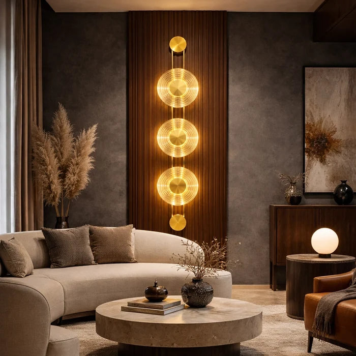 Vetro Luxe Triple Disc Brass Wall Light