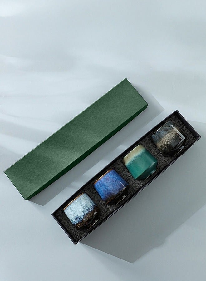 WALALLA 4-Piece Ceramic Teacup Espresso Coffee Cup Porcelain Tea Cup Set Chinese Bowl Drinkware Box Package for Gifts 220ML