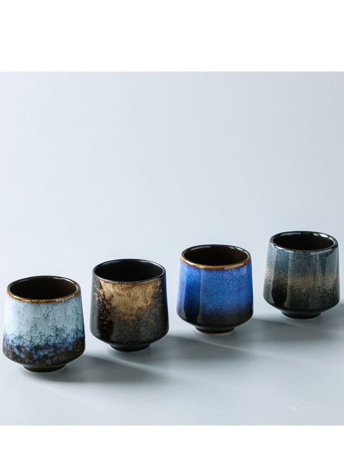 WALALLA 4-Piece Ceramic Teacup Espresso Coffee Cup Porcelain Tea Cup Set Chinese Bowl Drinkware Box Package for Gifts 220ML