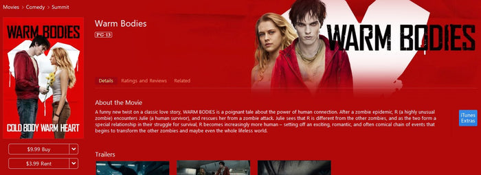 Warm Bodies HD Digital Code (2013) (Redeems in Movies Anywhere; HDX Vudu Fandango at Home & HD iTunes Apple TV Transfer From Movies Anywhere)