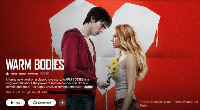 Warm Bodies HD Digital Code (2013) (Redeems in Movies Anywhere; HDX Vudu Fandango at Home & HD iTunes Apple TV Transfer From Movies Anywhere)