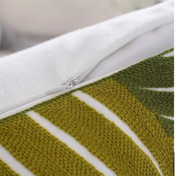 Waves of Green Embroidered Pillow Cover