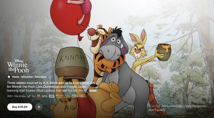 Winnie the Pooh HD Digital Code (2011) (Redeems in Movies Anywhere; HDX Vudu Fandango at Home & HD iTunes Apple TV Transfer From Movies Anywhere)