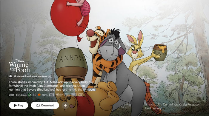 Winnie the Pooh HD Digital Code (2011) (Redeems in Movies Anywhere; HDX Vudu Fandango at Home & HD iTunes Apple TV Transfer From Movies Anywhere)