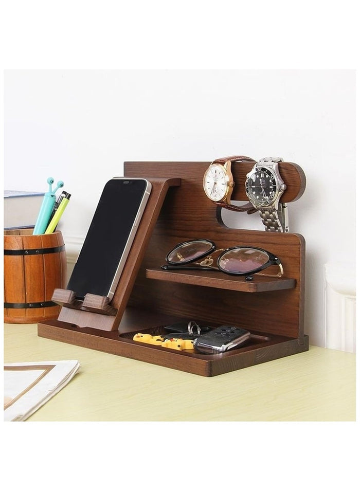 Wood Phone Docking Station Ash Key Holder Wallet Stand Watch Organizer, Nightstand Organizer Idea Gadgets for Men Husband Wife Dad Son Boyfriend Birthday Gifts