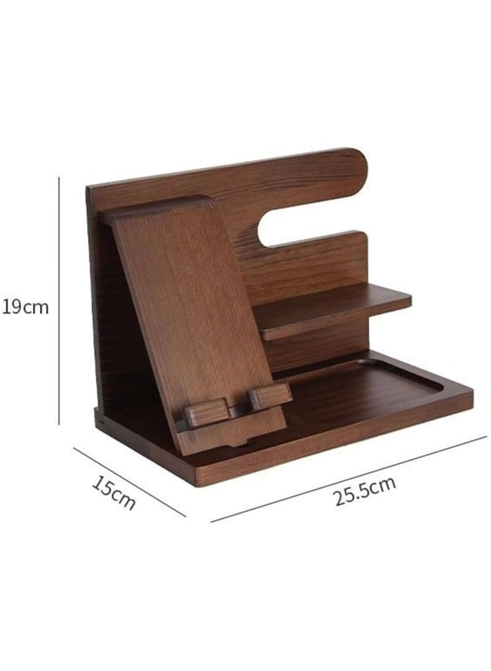 Wood Phone Docking Station Ash Key Holder Wallet Stand Watch Organizer, Nightstand Organizer Idea Gadgets for Men Husband Wife Dad Son Boyfriend Birthday Gifts