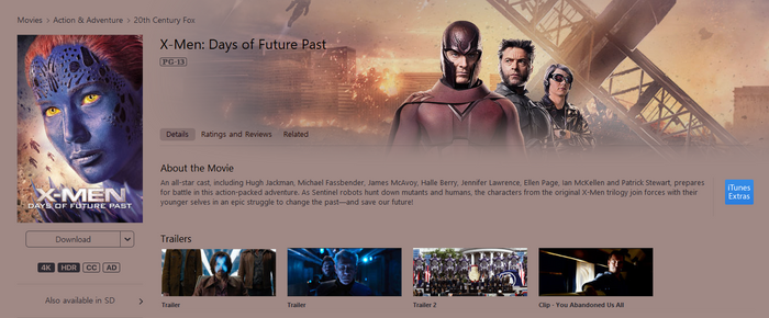 X-Men: Days of Future Past iTunes Apple TV 4K Digital Code (2014 Theatrical) (Redeems in iTunes Apple TV; 4K Vudu Fandango Transfers Across Movies Anywhere)