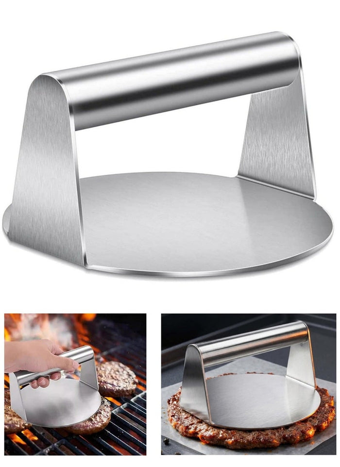 XICEN Stainless Steel Burger Press, 5.5 Inch Round Steak Patty Making Tools, Squeezing Grease, Griddle Accessories Kit, Grill Barbecue Tool, Kitchen Gadgets