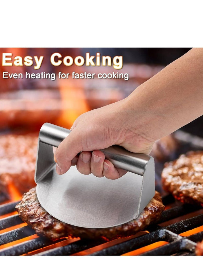XICEN Stainless Steel Burger Press, 5.5 Inch Round Steak Patty Making Tools, Squeezing Grease, Griddle Accessories Kit, Grill Barbecue Tool, Kitchen Gadgets