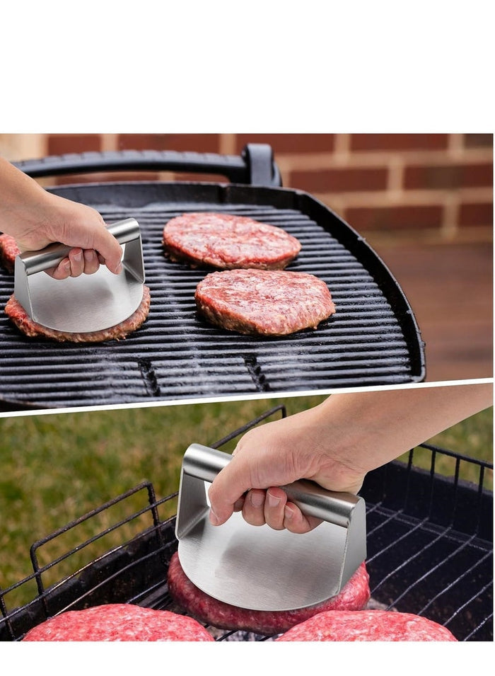 XICEN Stainless Steel Burger Press, 5.5 Inch Round Steak Patty Making Tools, Squeezing Grease, Griddle Accessories Kit, Grill Barbecue Tool, Kitchen Gadgets