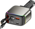 XXZU 137W Retractable Car Charger, 65W USB C Fast Charging with Dual Retractable Cables, 2 Charging